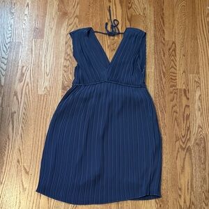 lovestitch Navy Pleated V-Neck and back Dress